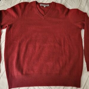 Neiman Marcus Red V-Neck 100% Cashmere Long Sleeve Pullover Tunic Sweater
